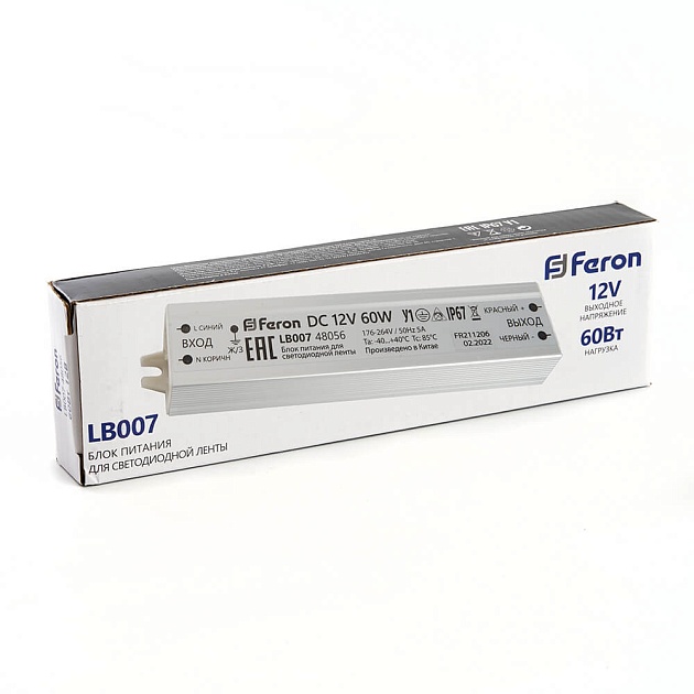 Блок питания для светодиодной ленты Feron LB007 12V 60W IP67 5A 48056 фото 2