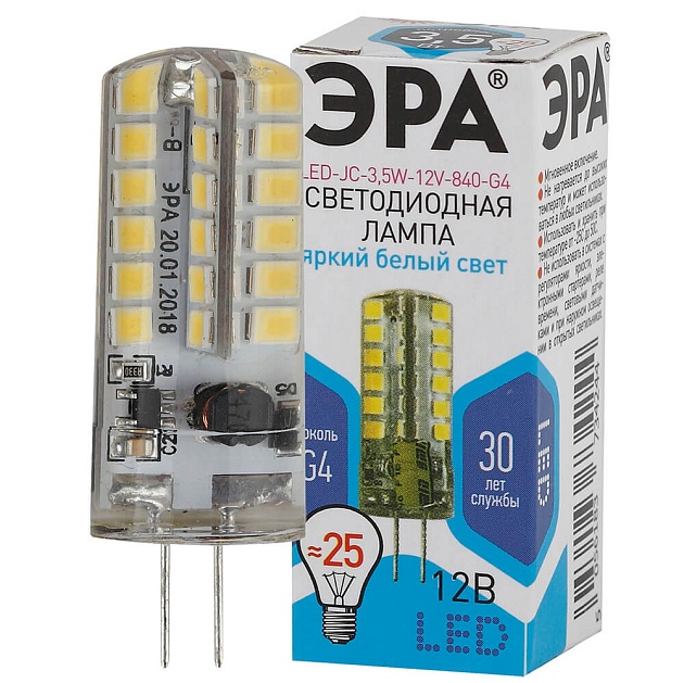 Лампа светодиодная ЭРА G4 3,5W 4000K прозрачная LED JC-3,5W-12V-840-G4 Б0033196 фото 2