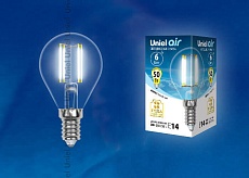 Лампа светодиодная филаментная Uniel E14 6W 4000K прозрачная LED-G45-6W/NW/E14/CL GLA01TR UL-00002207 1