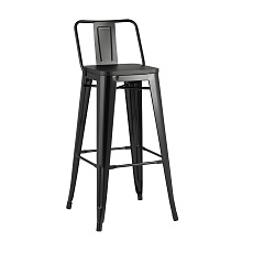 Полубарный стул Tolix со спинкой черный глянцевый + темное дерево YD-H675E-W LG-01