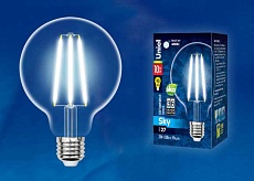 Лампа светодиодная филаментная Uniel E27 10W 4000K прозрачная LED-G95-10W/4000K/E27/CL PLS02WH UL-00004863 1