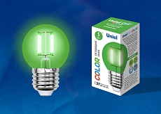 Лампа светодиодная филаментная Uniel E27 5W зеленая LED-G45-5W/GREEN/E27 GLA02GR UL-00002988 1