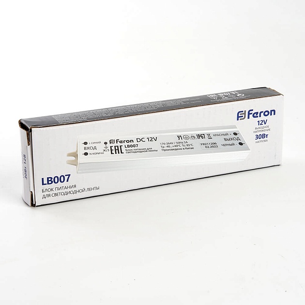 Блок питания для светодиодной ленты Feron LB007 12V 30W IP67 2,5A 48053 фото 3