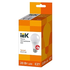 Лампа светодиодная IEK E27 20W 3000K матовая LLE-A60-20-230-30-E27 1