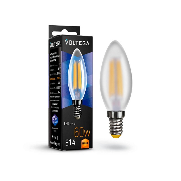 Лампа светодиодная филаментная Voltega E14 6W 2800K матовая VG10-C2E14warm6W-F 7044 фото 