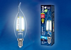 Лампа светодиодная филаментная Uniel E14 6W 4000K прозрачная LED-CW35-6W/NW/E14/CL PLS02WH UL-00001374 1