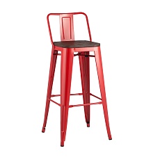 Барный стул Tolix со спинкой красный глянцевый + темное дерево YD-H765E-W LG-03