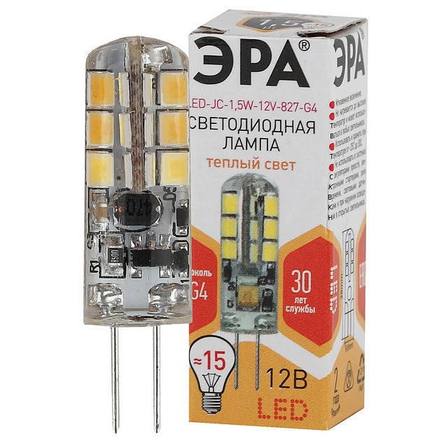 Лампа светодиодная ЭРА G4 1,5W 2700K прозрачная LED JC-1,5W-12V-827-G4 Б0033188 фото 2