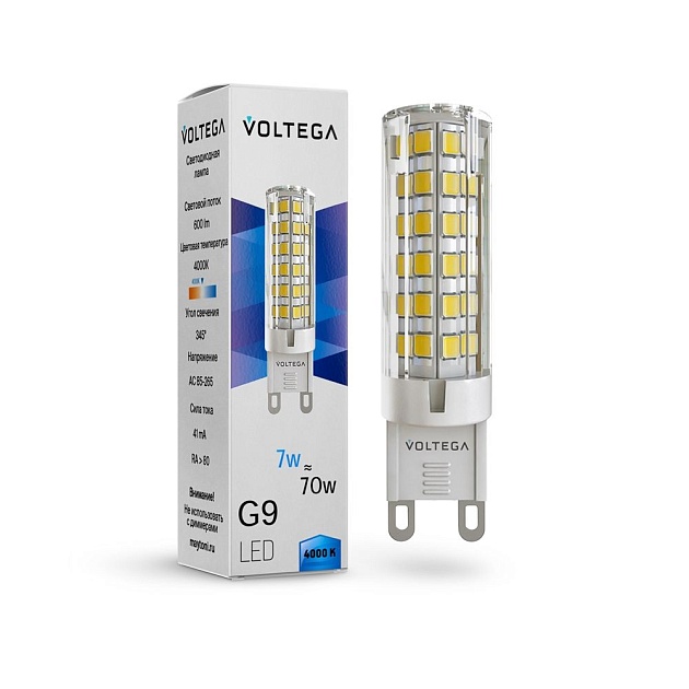 Лампа светодиодная Voltega G9 7W 4000К прозрачная VG9-K3G9cold7W 7188 фото 
