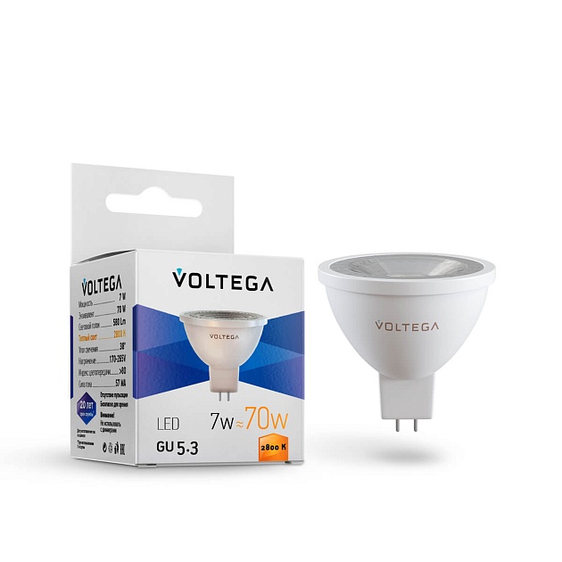 Лампа светодиодная Voltega GU5.3 7W 2800К прозрачная 7062 фото 