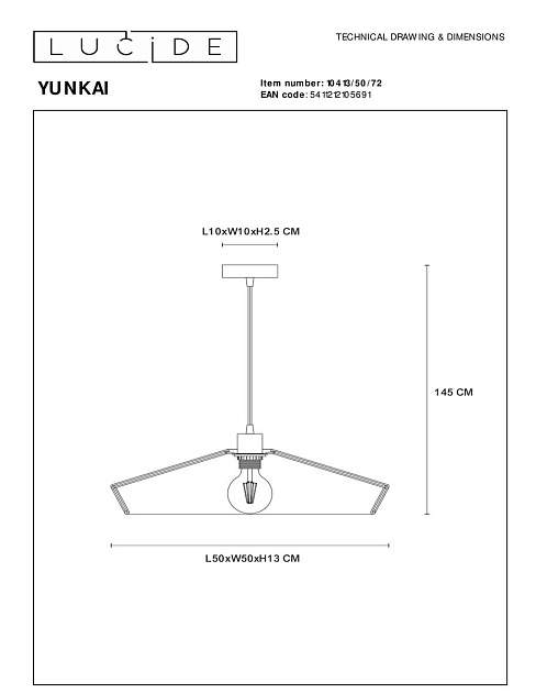 Подвесной светильник Lucide Yunkai 10413/50/72 фото 2