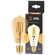 Лампа светодиодная филаментная ЭРА E27 7W 2400K прозрачная F-LED ST64-7W-824-E27 gold Б0047664 1
