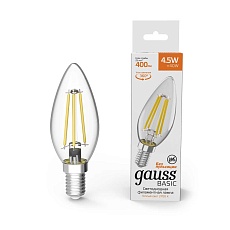 Лампа светодиодная филаментная Gauss E14 4,5W 2700К прозрачная 1031115 2