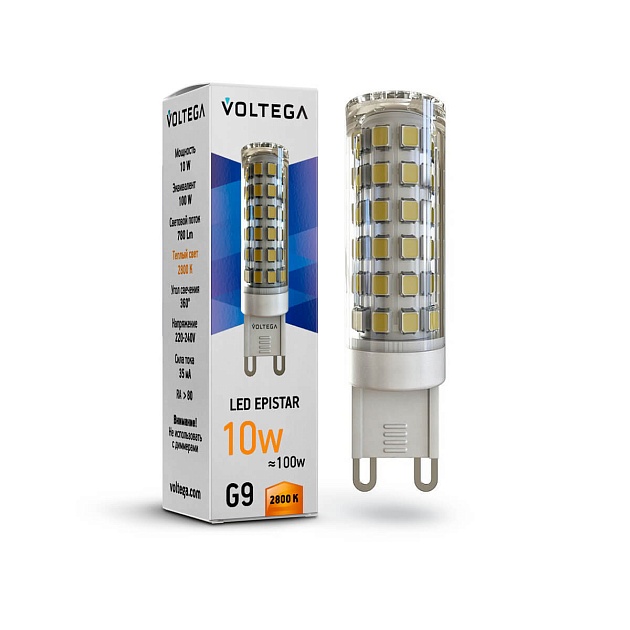 Лампа светодиодная Voltega G9 10W 2800К прозрачная VG9-K1G9warm10W 7038 фото 