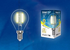 Лампа светодиодная филаментная Uniel E14 6W 3000K прозрачная LED-G45-6W/WW/E14/CL GLA01TR UL-00002201 1