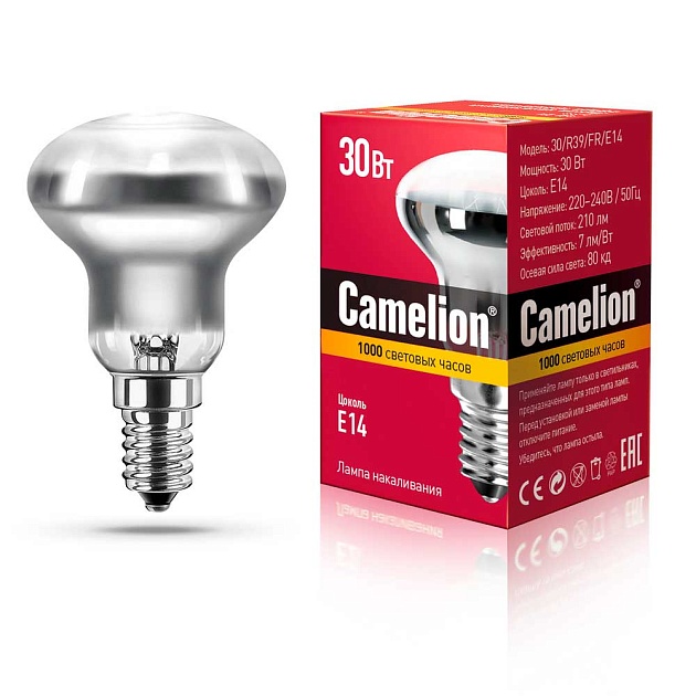Лампа накаливания Camelion E14 30W 30/R39/FR/E14 12657 фото 