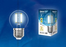 Лампа светодиодная филаментная Uniel E27 6W 4000K прозрачная LED-G45-6W/NW/E27/CL GLA01TR UL-00002208 1