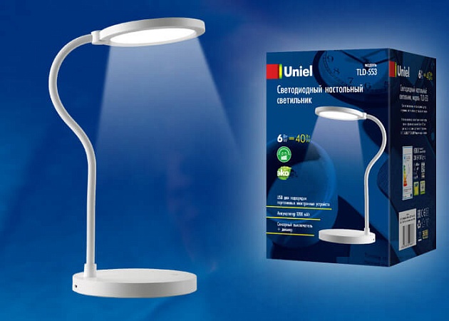 Настольная лампа Uniel TLD-553 White/LED/400Lm/4500K/Dimmer/USB UL-00003338 фото 2