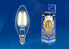 Лампа светодиодная филаментная Uniel E14 5W 3000K прозрачная LED-C35-5W/WW/E14/CL/MB GLM10TR UL-00002367 1