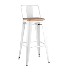Барный стул Tolix со спинкой белый глянцевый + светлое дерево YD-H765E-W LG-02