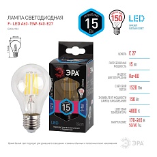 Лампа светодиодная филаментная ЭРА E27 15W 4000K прозрачная F-LED A60-15W-840-E27 Б0046983 2