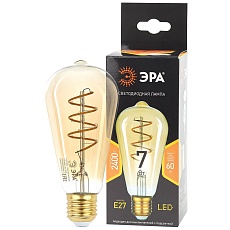 Лампа светодиодная филаментная ЭРА E27 7W 2400K прозрачная F-LED ST64-7W-824-E27 spiral gold Б0047665 1