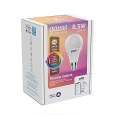 Лампа светодиодная диммируемая Gauss Smart Home E27 8,5W 2700-6500K RGBW матовая 1170112 1