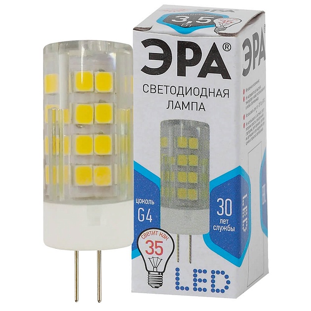 Лампа светодиодная ЭРА G4 3,5W 4000K прозрачная LED JC-3,5W-220V-CER-840-G4 Б0027856 фото 3