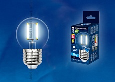 Лампа светодиодная филаментная Uniel E27 6W 4000K прозрачная LED-G45-6W/NW/E27/CL PLS02WH UL-00001370 1