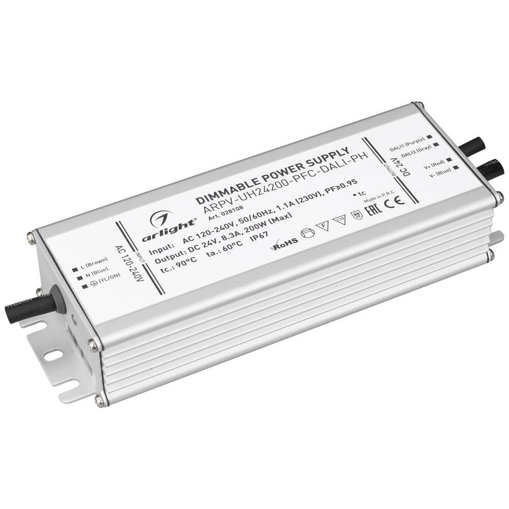 

Блок питания Arlight ARPV-UH24200-PFC-Dali-PH 24V 200W IP67 8,3A 028108, Серый, 028108 ARPV-UH-PFC-Dali-PH