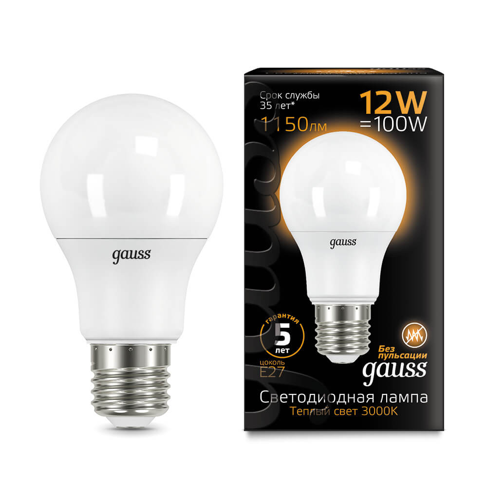 

Лампа светодиодная Gauss E27 12W 3000K матовая 102502112, Белый, 102502112 LED ЛОН