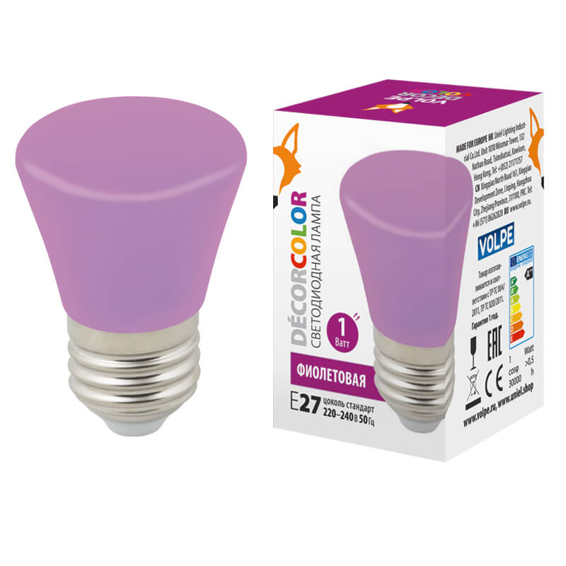 

Лампа светодиодная Volpe E27 1W фиолетовая LED-D45-1W/PURPLE/E27/FR/С BELL UL-00005644, Фиолетовый, LED-D45-1W/PURPLE/E27/FR/С BELL Bell LED-D45