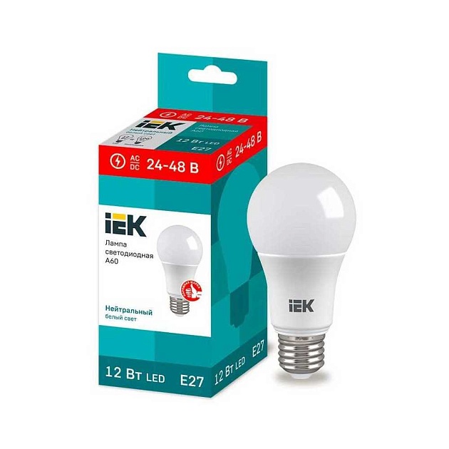 Лампа светодиодная IEK E27 12W 4000K матовая LLE-A60-12-24-48-40-E27 фото 