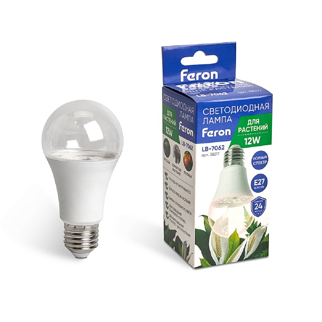 Лампа светодиодная для растений Feron LB-7062 E27 12W полный спектр 38277 фото 