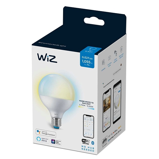 Лампа светодиодная диммируемая WiZ E27 11W 2700-6500K матовая Wi-Fi BLE 75W G95E27927-65TW1PF/6 929002451002 фото 4