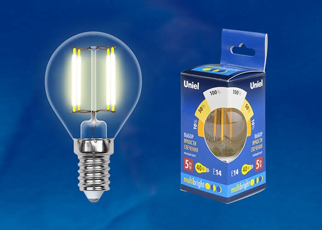Лампа светодиодная филаментная Uniel E14 5W 3000K прозрачная LED-G45-5W/WW/E14/CL/MB GLM10TR UL-00002369 фото 2