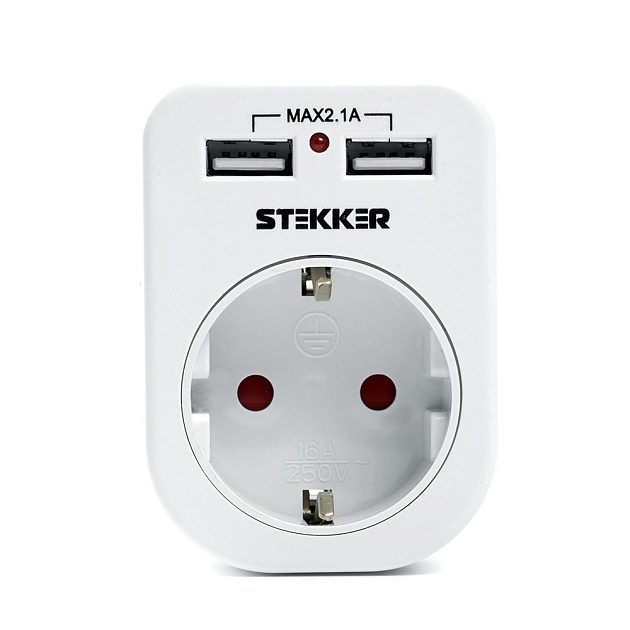 Переходник сетевой с 2хUSB Stekker 1гн с/з ADP16-24-20 39626 фото 4