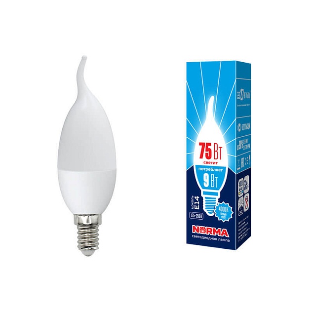 Лампа светодиодная E14 9W 4000K матовая LED-CW37-9W/NW/E14/FR/NR UL-00003808 фото 2