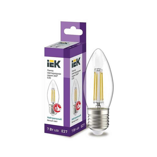 Лампа светодиодная филаментная IEK E27 7W 4000K прозрачная LLF-C35-7-230-40-E27-CL фото 