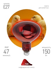 Лампа инфракрасная ЭРА E27 150 Вт для обогрева животных и освещения ИКЗК 230-150 R127 Б0055441 2