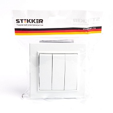 Выключатель трехклавишный Stekker Эрна белый PSW10-9007-01 39922 2