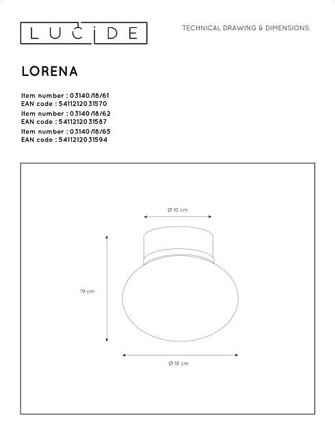 Потолочный светильник Lucide Lorena 03140/18/62 Фото № 2