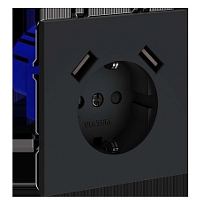Розетка встраиваемая Voltum S70 с заземлением и защитными шторками, 16А, с USB, A+A, (графит) VLS040407 4