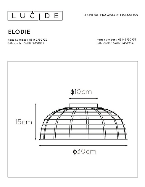 Потолочный светильник Lucide Elodie 45149/30/37 фото 2