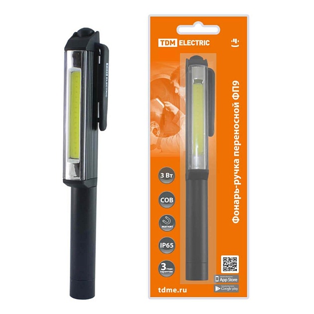 Переносной светодиодный фонарь-ручка TDM Electric ФП9 от батареек 121х32 200 лм SQ0350-0099 фото 