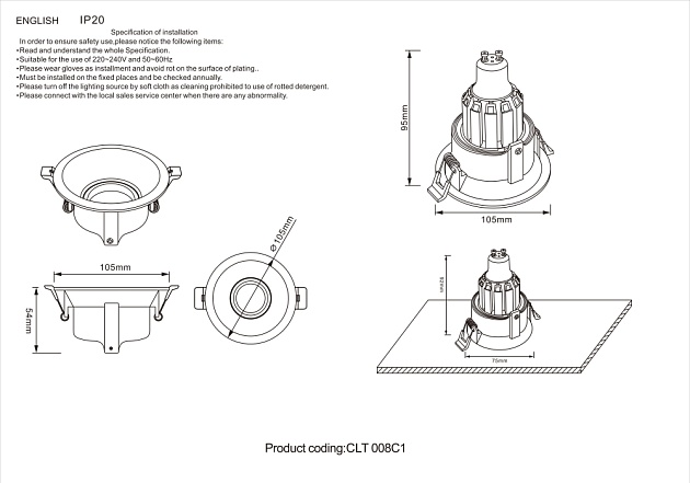 Встраиваемый светильник Crystal Lux CLT 008C1 BL Фото № 3