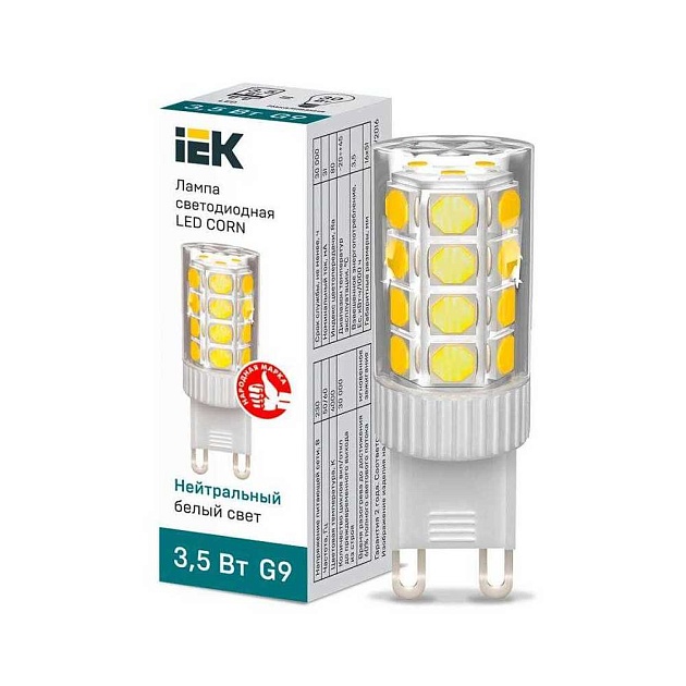 Лампа светодиодная IEK G9 3,5W 4000K прозрачная LLE-CORN-4-230-40-G9 фото 
