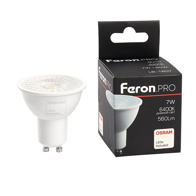 Лампа светодиодная Feron GU10 7W 6400K матовая LB-1607 38178 фото 
