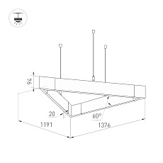 Подвесной светодиодный светильник Arlight ALT-LINEAIR-TRIANGLE-FLAT-UPDOWN-DIM-1375-130W Warm3000 040636 1