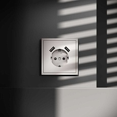 Розетка встраиваемая Voltum S70 с заземлением и защитными шторками, 16А, с USB, A+A, (кашемир) VLS040403 4